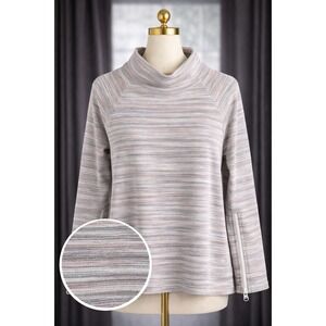 T by Talbots Sweatshirt Pastel Stripes Pink Mock Neck Size Medium Petite MP